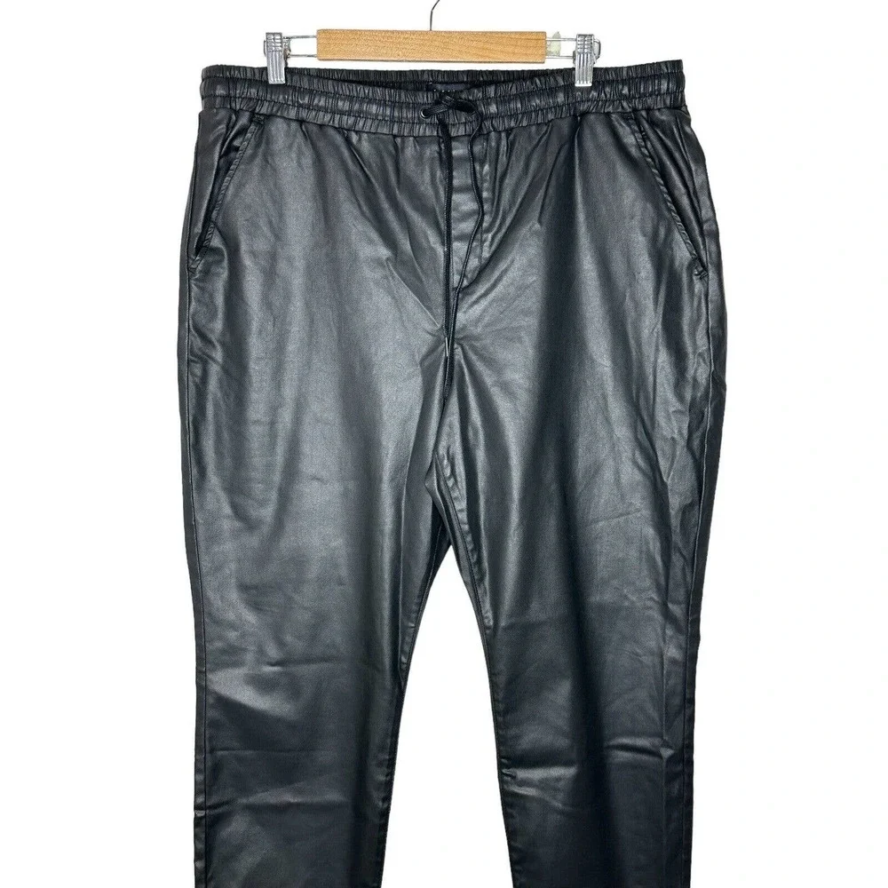 NWT Sanctuary Womens East Coast Utility Vegan Leather Pants 2X Drawstring‎ Black